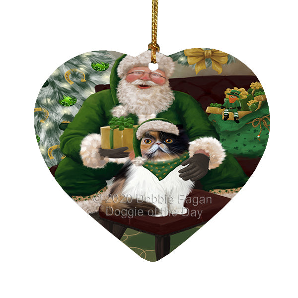 Christmas Irish Santa with Gift and Persian Cat Heart Christmas Ornament RFPOR58288