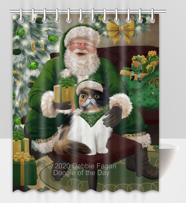 Christmas Irish Santa with Gift and Persian Cat Shower Curtain Bathroom Accessories Decor Bath Tub Screens SC156