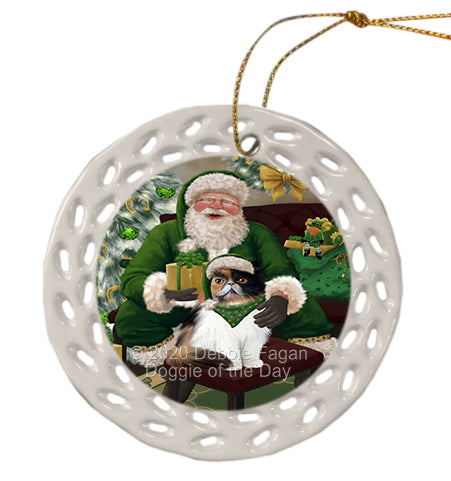 Christmas Irish Santa with Gift and Persian Cat Doily Ornament DPOR59508