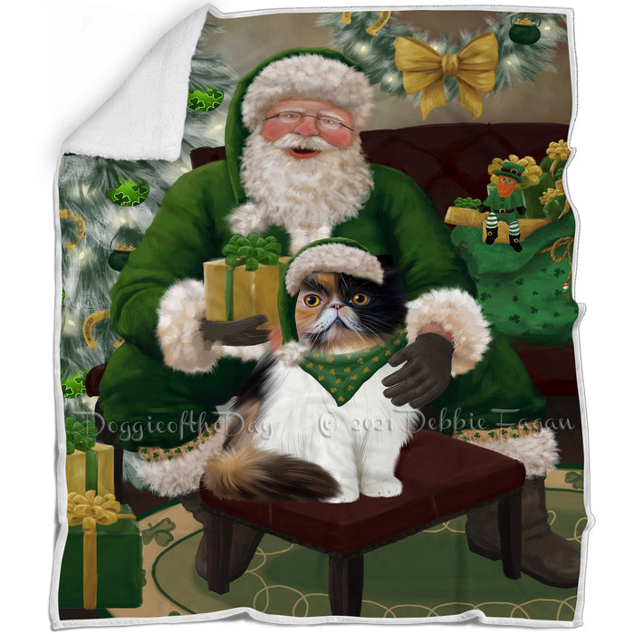 Christmas Irish Santa with Gift and Persian Cat Blanket BLNKT141438