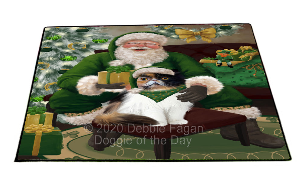Christmas Irish Santa with Gift and Persian Cat Indoor/Outdoor Welcome Floormat - Premium Quality Washable Anti-Slip Doormat Rug FLMS57211