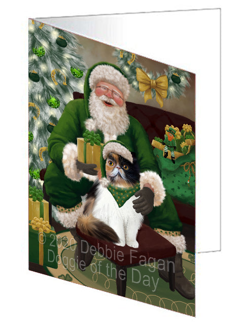 Christmas Irish Santa with Gift and Persian Cat Handmade Artwork Assorted Pets Greeting Cards and Note Cards with Envelopes for All Occasions and Holiday Seasons GCD75908