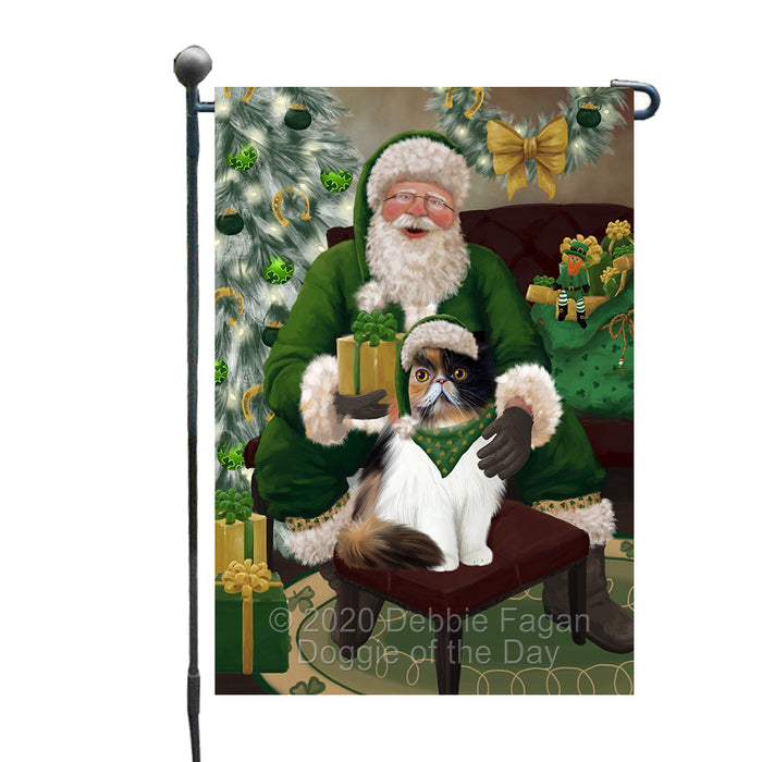 Christmas Irish Santa with Gift and Persian Cat Garden Flag GFLG66662