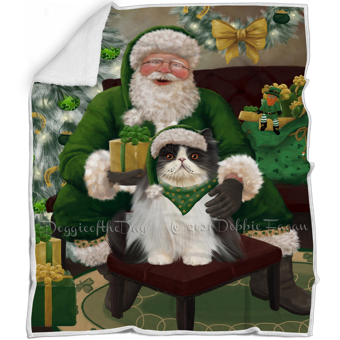 Christmas Irish Santa with Gift and Persian Cat Blanket BLNKT141443