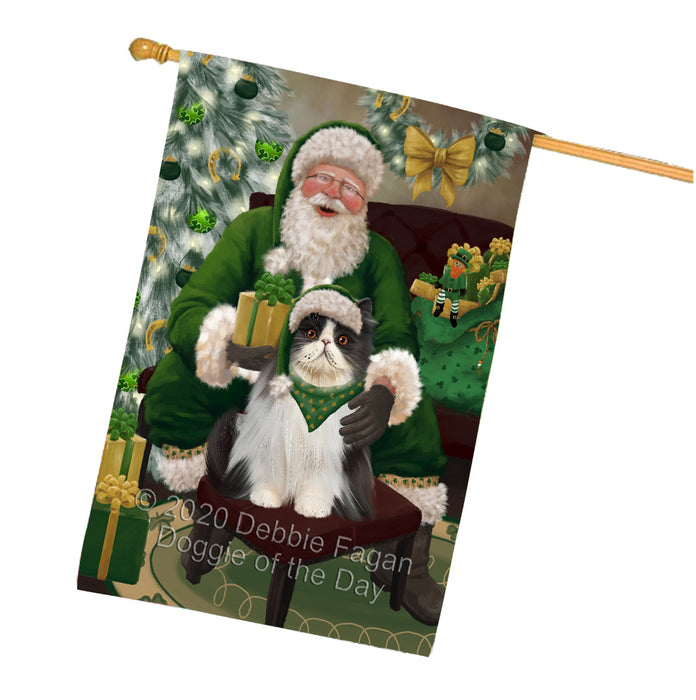 Christmas Irish Santa with Gift and Persian Cat House Flag FLG66719