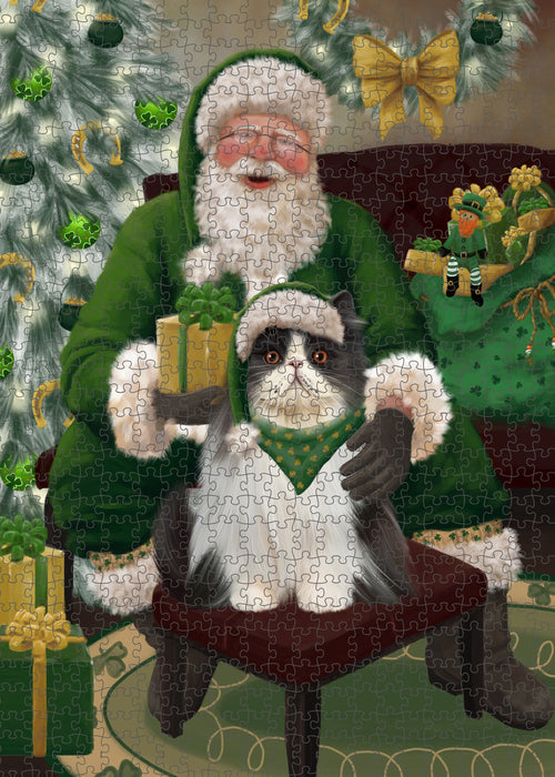 Christmas Irish Santa with Gift and Persian Cat Puzzle with Photo Tin PUZL100488