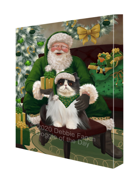 Christmas Irish Santa with Gift and Persian Cat Canvas Print Wall Art Décor CVS147869