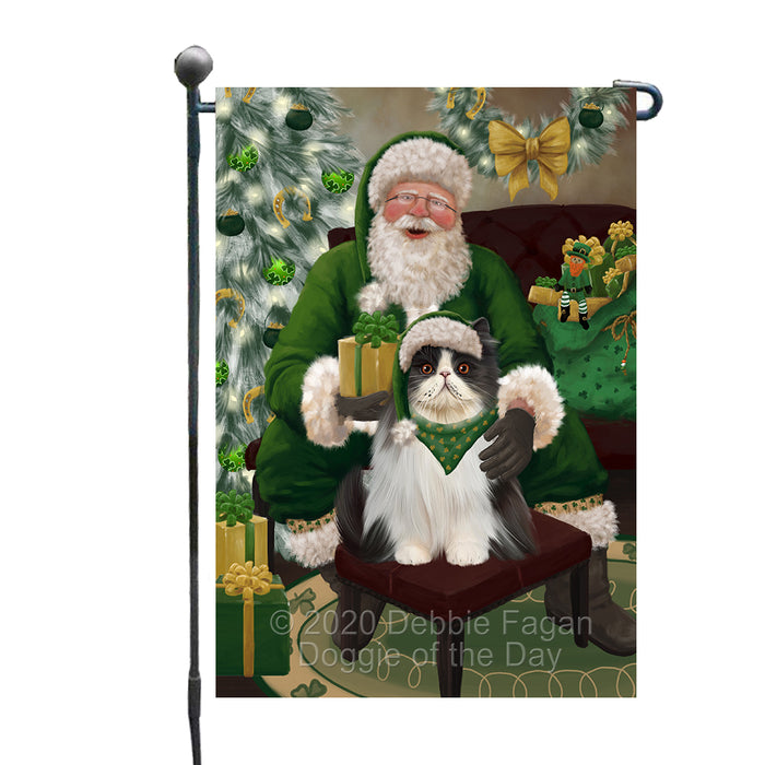 Christmas Irish Santa with Gift and Persian Cat Garden Flag GFLG66663