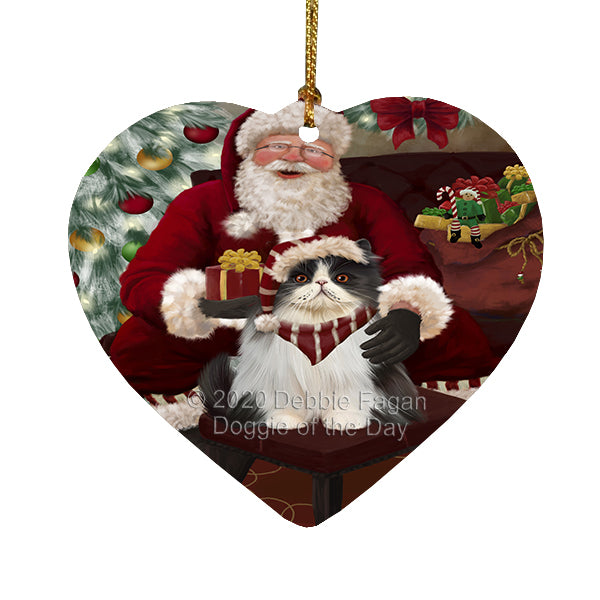 Santa's Christmas Surprise Persian Cat Heart Christmas Ornament RFPOR58388
