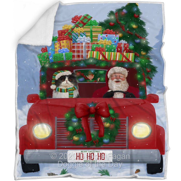 Christmas Honk Honk Red Truck Here Comes with Santa and Persian Cat Blanket BLNKT140958