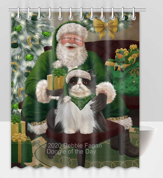 Christmas Irish Santa with Gift and Persian Cat Shower Curtain Bathroom Accessories Decor Bath Tub Screens SC157