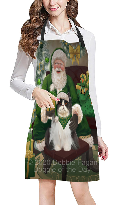 Christmas Irish Santa with Gift and Persian Cat Apron Apron-48323