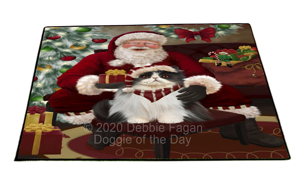 Santa's Christmas Surprise Persian Cat Indoor/Outdoor Welcome Floormat - Premium Quality Washable Anti-Slip Doormat Rug FLMS57511
