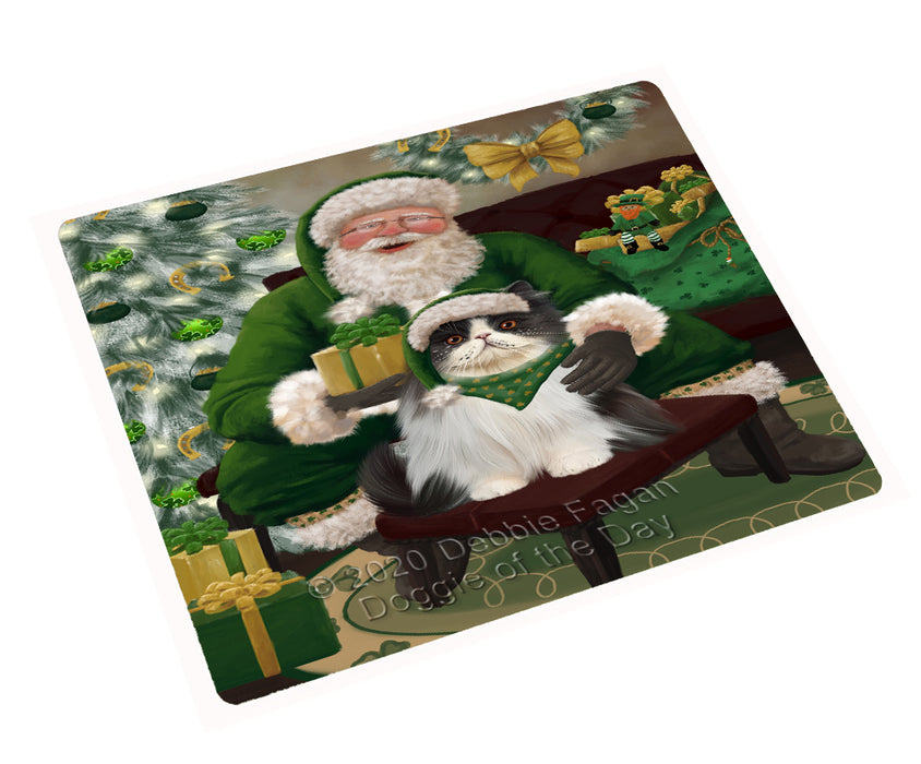 Christmas Irish Santa with Gift and Persian Cat Cutting Board - Easy Grip Non-Slip Dishwasher Safe Chopping Board Vegetables C78394