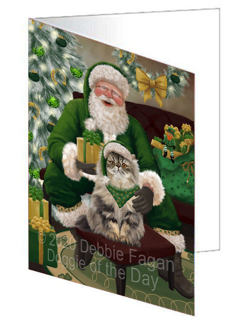 Christmas Irish Santa with Gift and Persian Cat Handmade Artwork Assorted Pets Greeting Cards and Note Cards with Envelopes for All Occasions and Holiday Seasons GCD75914