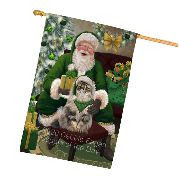 Christmas Irish Santa with Gift and Persian Cat House Flag FLG66720
