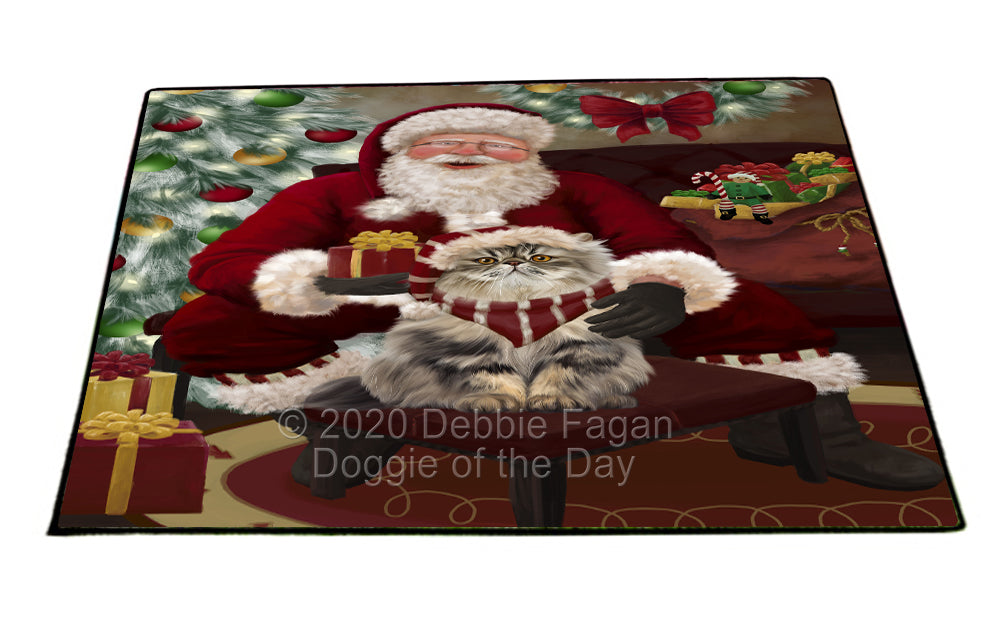 Santa's Christmas Surprise Persian Cat Indoor/Outdoor Welcome Floormat - Premium Quality Washable Anti-Slip Doormat Rug FLMS57514