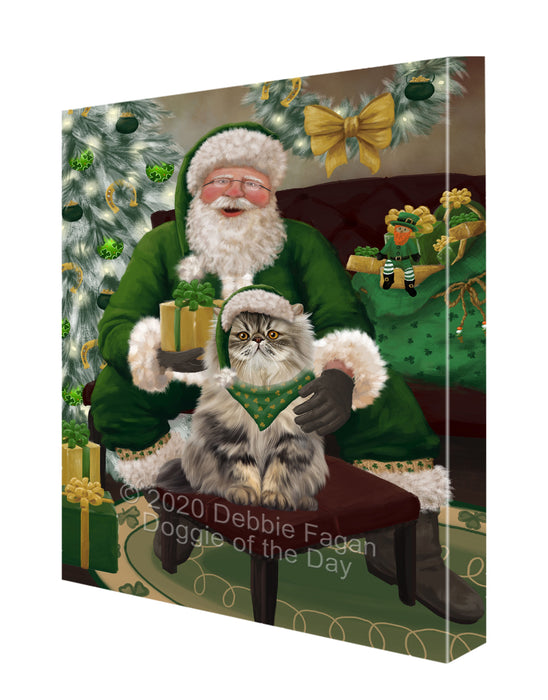 Christmas Irish Santa with Gift and Persian Cat Canvas Print Wall Art Décor CVS147878