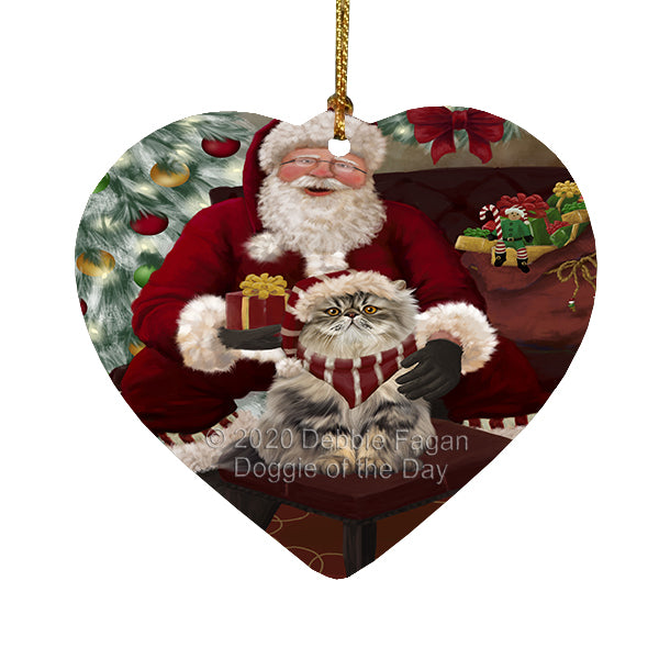 Santa's Christmas Surprise Persian Cat Heart Christmas Ornament RFPOR58389