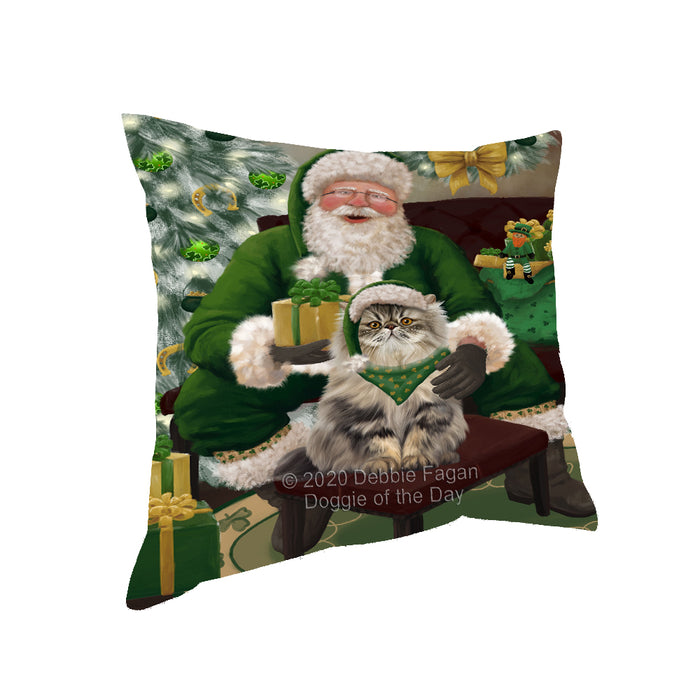 Christmas Irish Santa with Gift and Persian Cat Pillow PIL86876