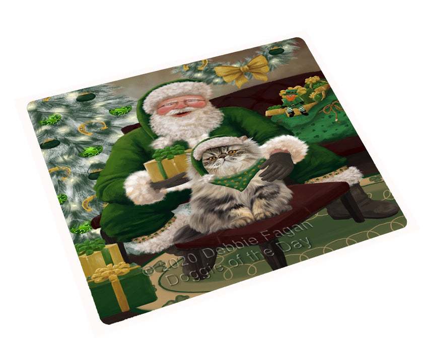 Christmas Irish Santa with Gift and Persian Cat Cutting Board - Easy Grip Non-Slip Dishwasher Safe Chopping Board Vegetables C78397