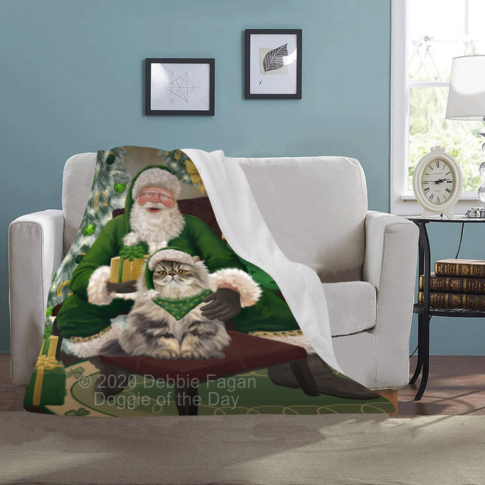 Christmas Irish Santa with Gift and Persian Cat Blanket BLNKT141448