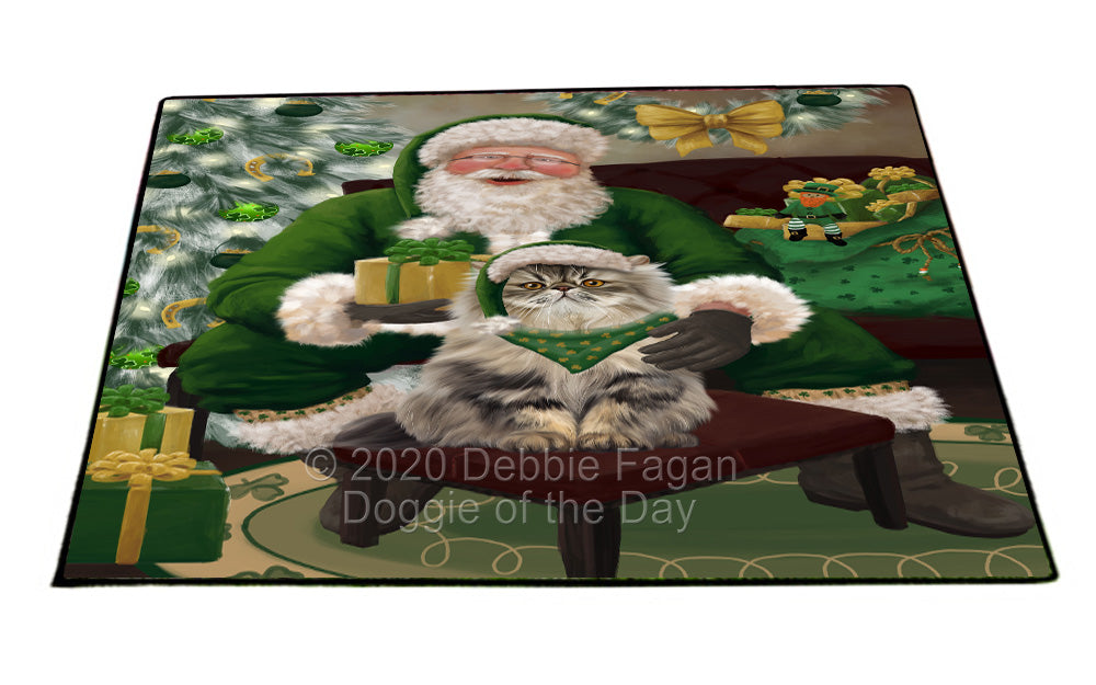 Christmas Irish Santa with Gift and Persian Cat Indoor/Outdoor Welcome Floormat - Premium Quality Washable Anti-Slip Doormat Rug FLMS57217