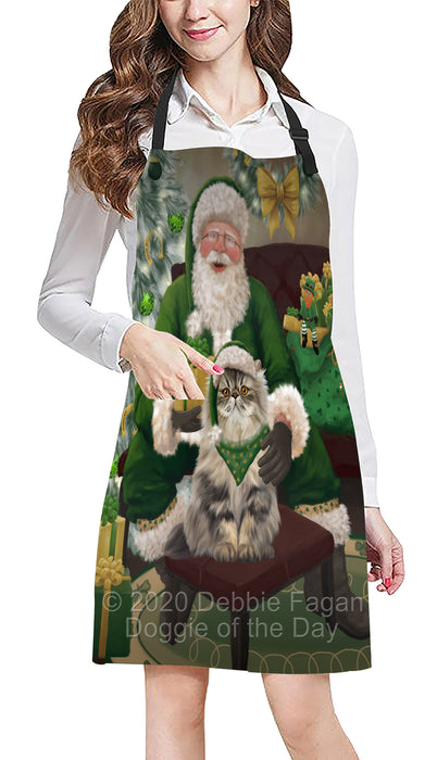 Christmas Irish Santa with Gift and Persian Cat Apron Apron-48324