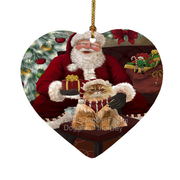 Santa's Christmas Surprise Persian Cat Heart Christmas Ornament RFPOR58390