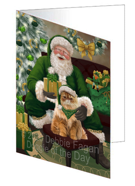 Christmas Irish Santa with Gift and Persian Cat Handmade Artwork Assorted Pets Greeting Cards and Note Cards with Envelopes for All Occasions and Holiday Seasons GCD75917