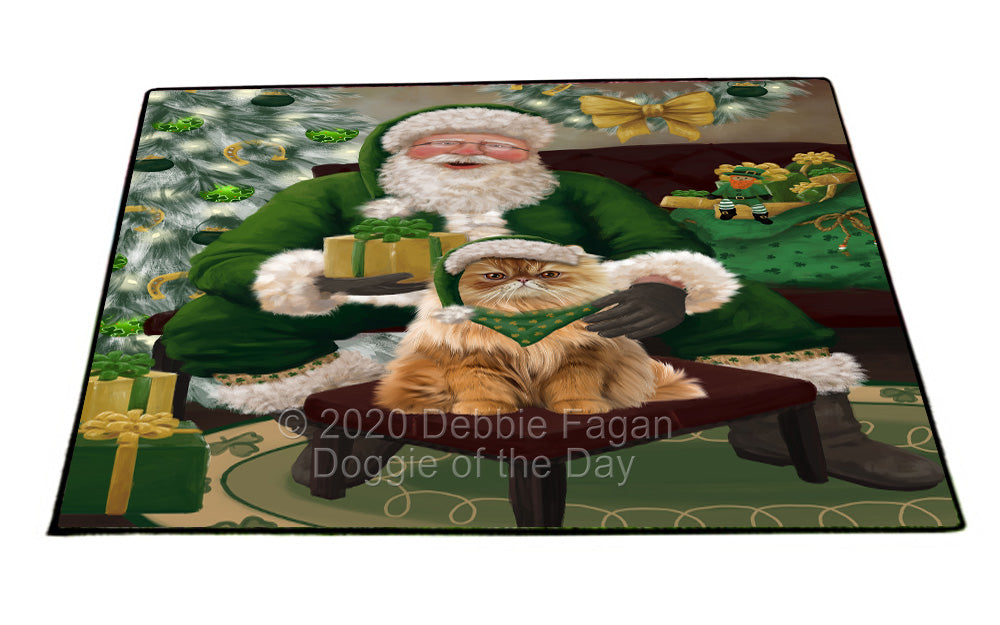 Christmas Irish Santa with Gift and Persian Cat Indoor/Outdoor Welcome Floormat - Premium Quality Washable Anti-Slip Doormat Rug FLMS57220