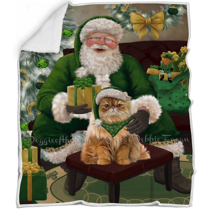 Christmas Irish Santa with Gift and Persian Cat Blanket BLNKT141453