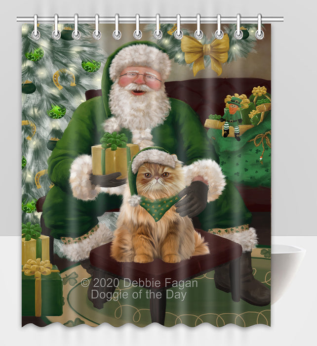 Christmas Irish Santa with Gift and Persian Cat Shower Curtain Bathroom Accessories Decor Bath Tub Screens SC159