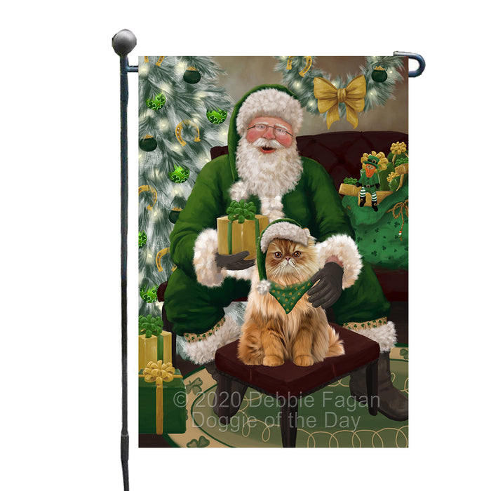 Christmas Irish Santa with Gift and Persian Cat Garden Flag GFLG66665