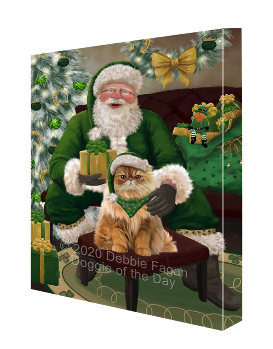 Christmas Irish Santa with Gift and Persian Cat Canvas Print Wall Art Décor CVS147887
