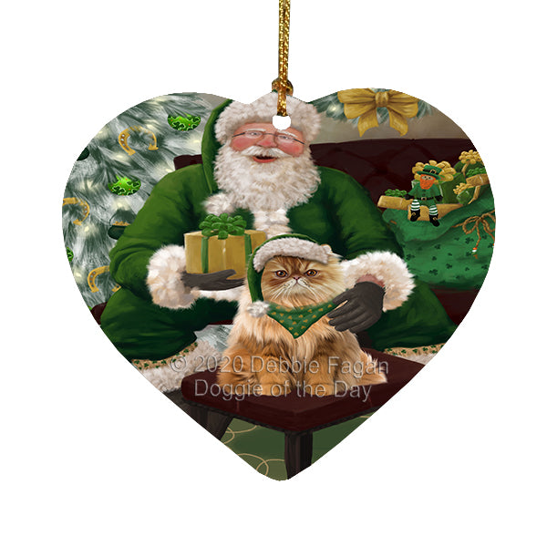 Christmas Irish Santa with Gift and Persian Cat Heart Christmas Ornament RFPOR58291