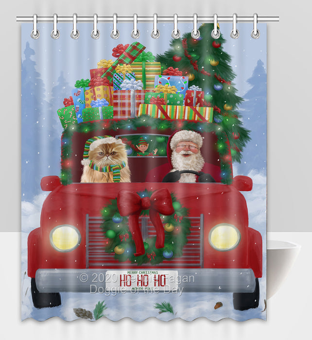 Christmas Honk Honk Red Truck Here Comes with Santa and Persian Cat Shower Curtain Bathroom Accessories Decor Bath Tub Screens SC062
