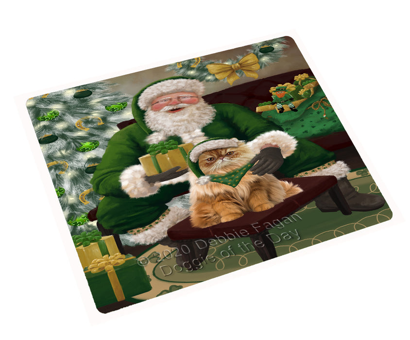 Christmas Irish Santa with Gift and Persian Cat Cutting Board - Easy Grip Non-Slip Dishwasher Safe Chopping Board Vegetables C78400