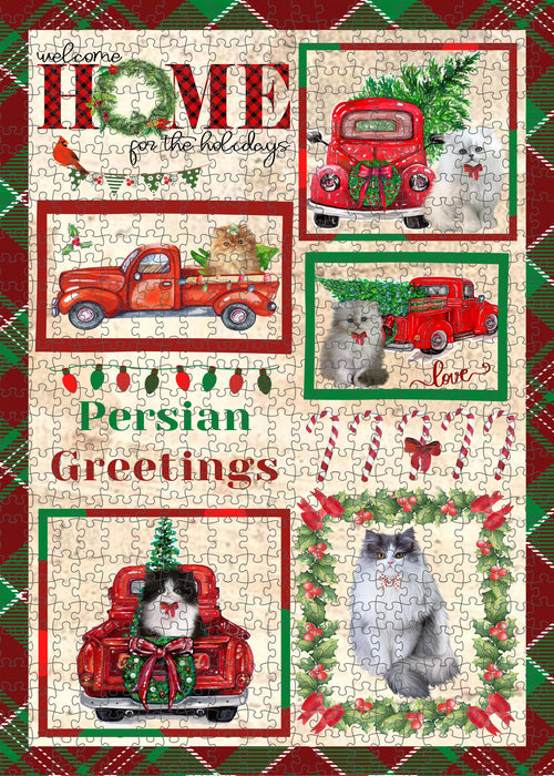 Welcome Home for Christmas Holidays Persian Cats Portrait Jigsaw Puzzle for Adults Animal Interlocking Puzzle Game Unique Gift for Dog Lover's with Metal Tin Box