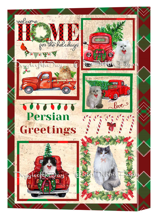 Welcome Home for Christmas Holidays Persian Cats Canvas Wall Art Decor - Premium Quality Canvas Wall Art for Living Room Bedroom Home Office Decor Ready to Hang CVS149741