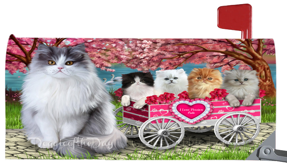 I Love Persian Cats in a Cart Magnetic Mailbox Cover Both Sides Pet Theme Printed Decorative Letter Box Wrap Case Postbox Thick Magnetic Vinyl Material