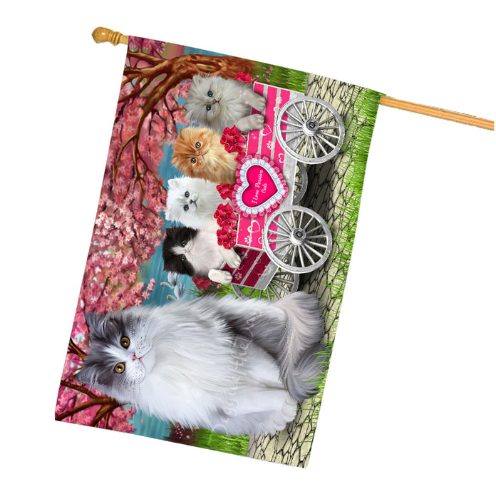 I Love Persian Cats in a Cart House Flag Outdoor Decorative Double Sided Pet Portrait Weather Resistant Premium Quality Animal Printed Home Decorative Flags 100% Polyester