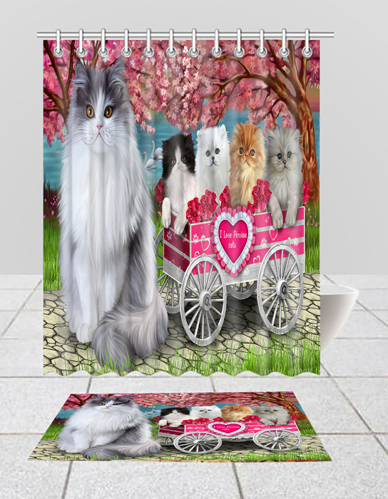 I Love Persian Cats in a Cart Bath Mat and Shower Curtain Combo