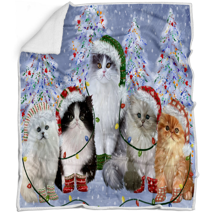 Christmas Lights and Persian Cats Blanket - Lightweight Soft Cozy and Durable Bed Blanket - Animal Theme Fuzzy Blanket for Sofa Couch