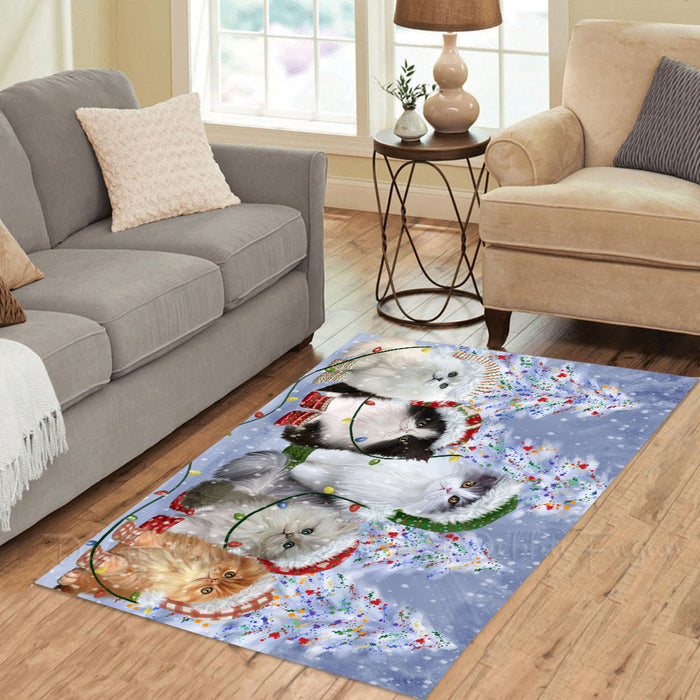 Christmas Lights and Persian Cats Area Rug - Ultra Soft Cute Pet Printed Unique Style Floor Living Room Carpet Decorative Rug for Indoor Gift for Pet Lovers