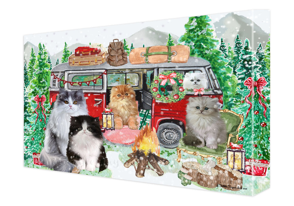 Christmas Time Camping with Persian Cats Canvas Wall Art - Premium Quality Ready to Hang Room Decor Wall Art Canvas - Unique Animal Printed Digital Painting for Decoration