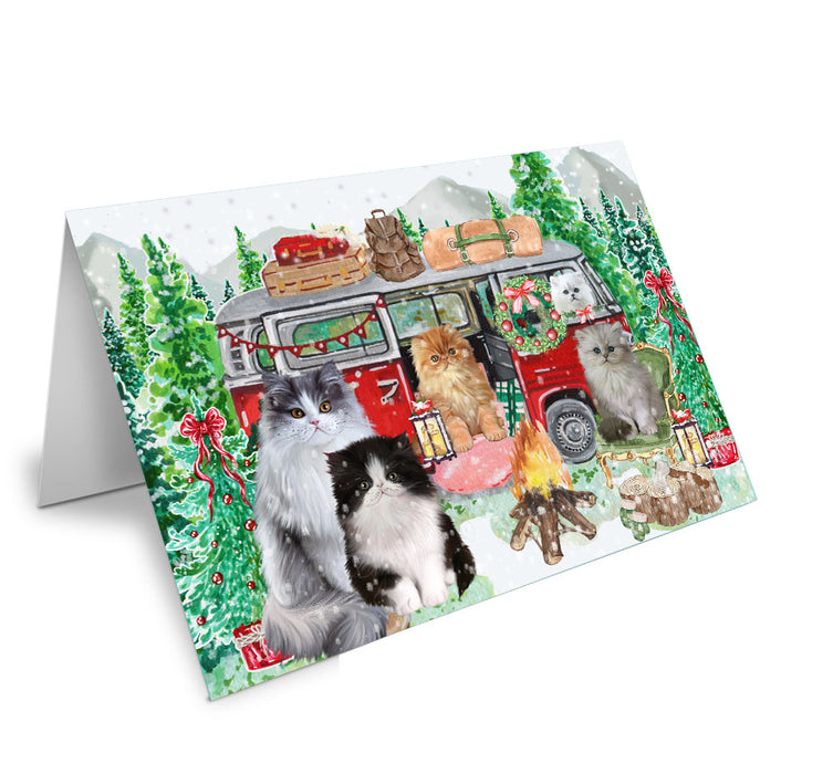 Christmas Time Camping with Persian Cats Handmade Artwork Assorted Pets Greeting Cards and Note Cards with Envelopes for All Occasions and Holiday Seasons