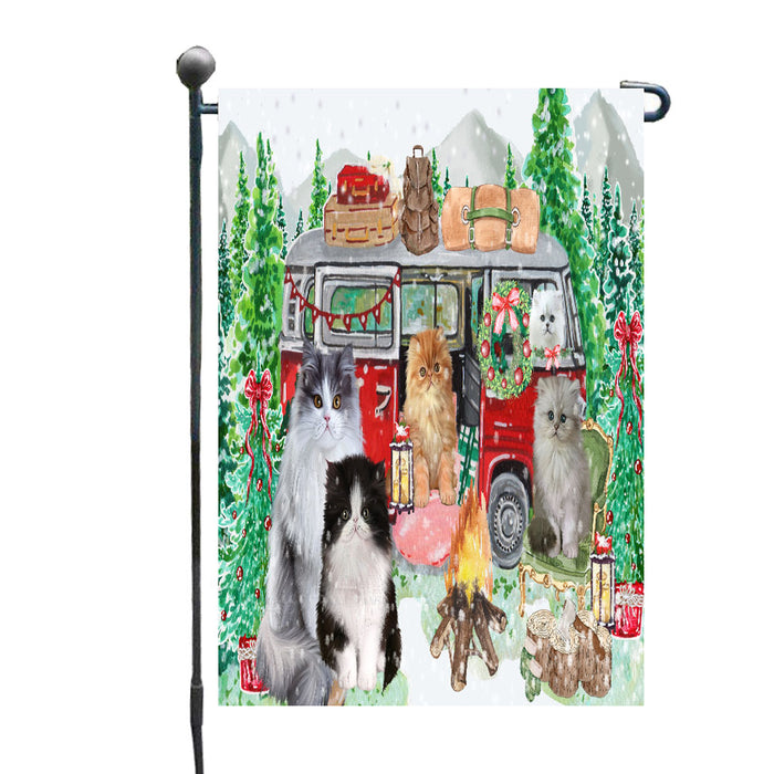 Christmas Time Camping with Persian Cats Garden Flags- Outdoor Double Sided Garden Yard Porch Lawn Spring Decorative Vertical Home Flags 12 1/2"w x 18"h