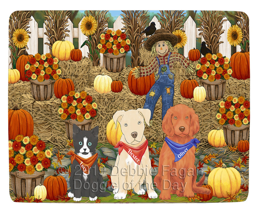 Custom Personalized Cartoonish Pet Photo and Name on Blanket in Fall Festival Gathering Background