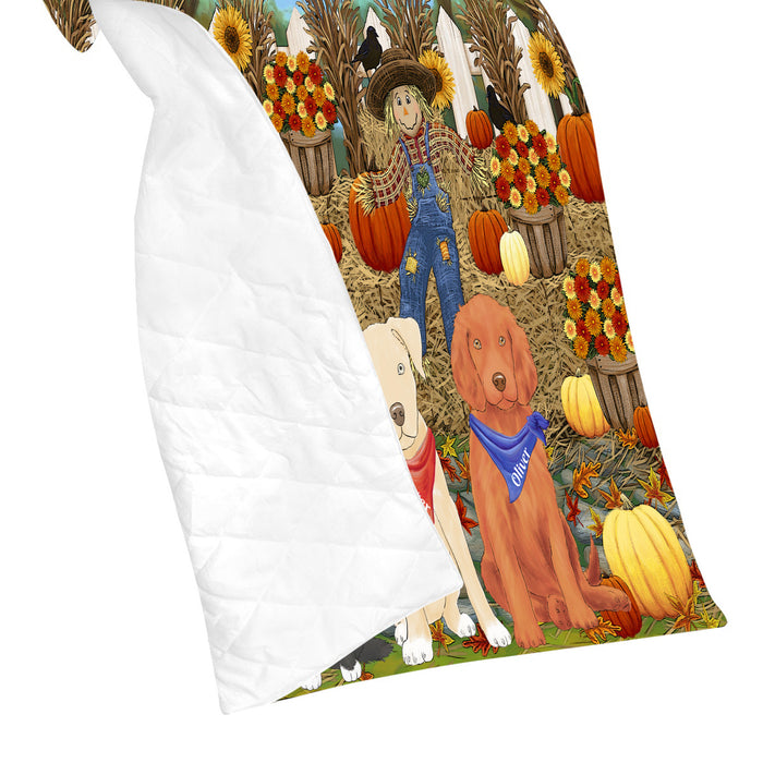 Custom Personalized Cartoonish Pet Photo and Name on Quilt in Fall Festival Gathering Background
